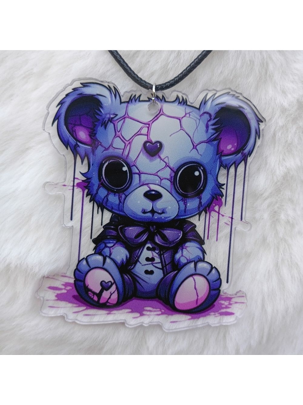 2/$10 Handmade Purple & Blue Creepy Cute Teddy Acrylic Necklace